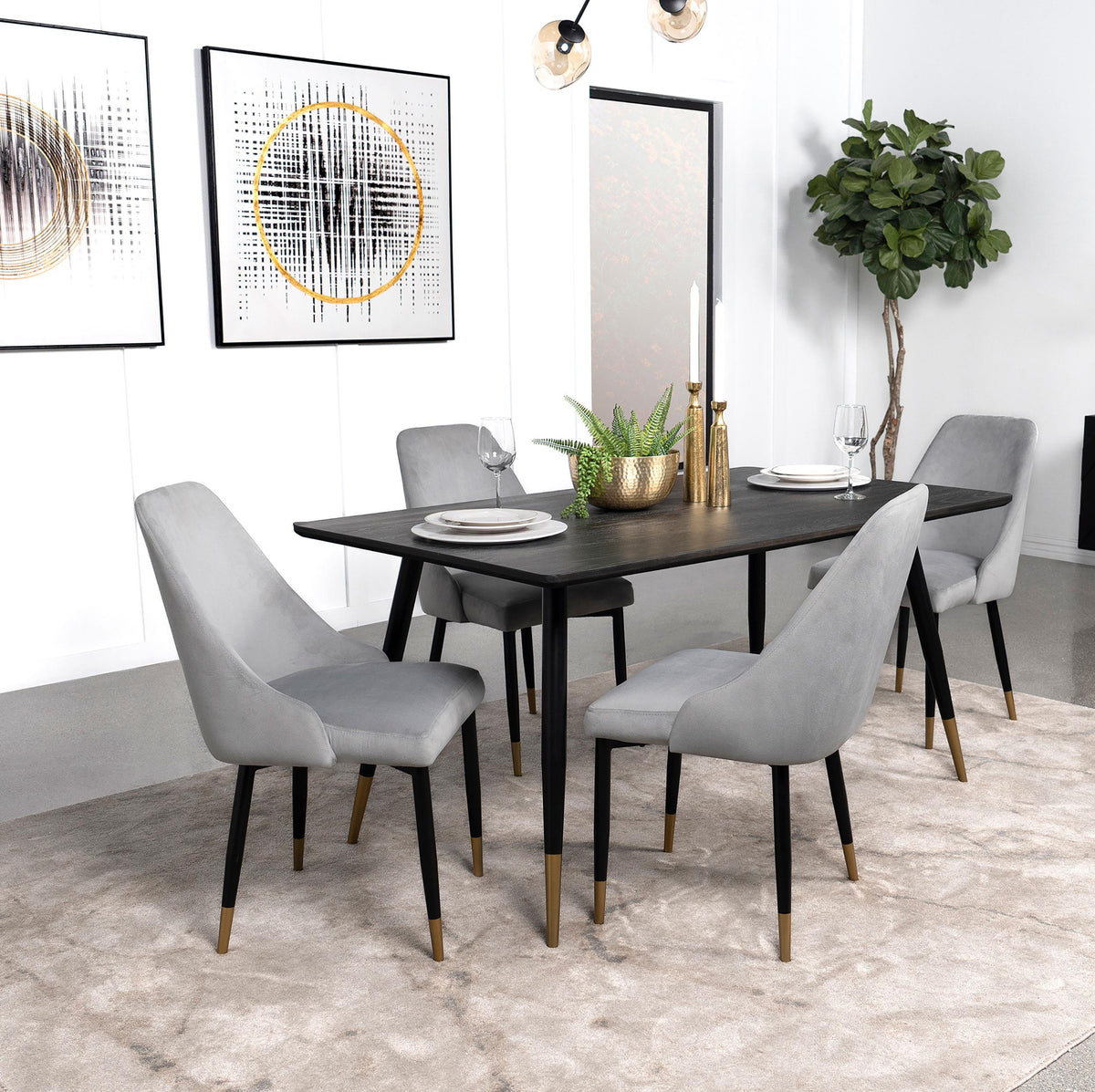 Coaster Zetta 5-piece Rectangular 60-inch Wood Dining Set Black