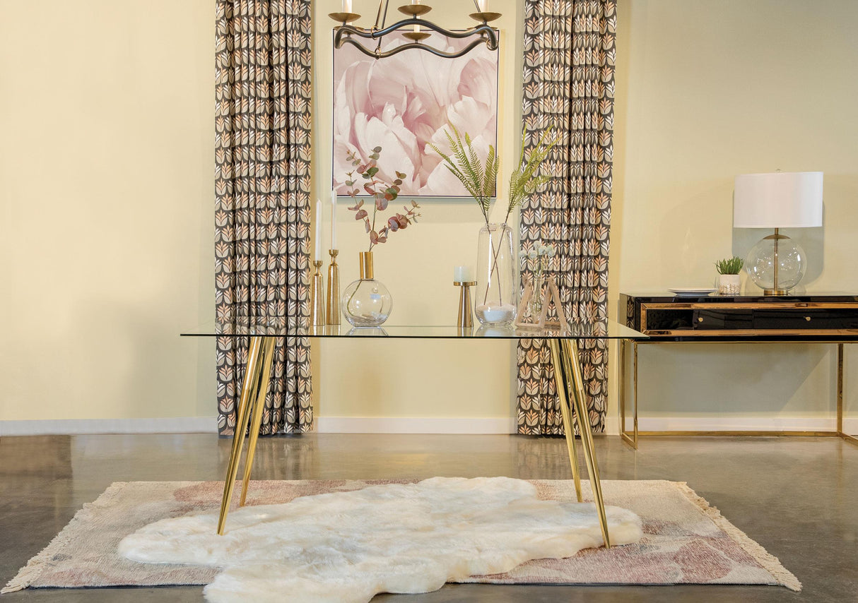 Coaster Gilman Rectangular 64-inch Glass Top Dining Table Gold