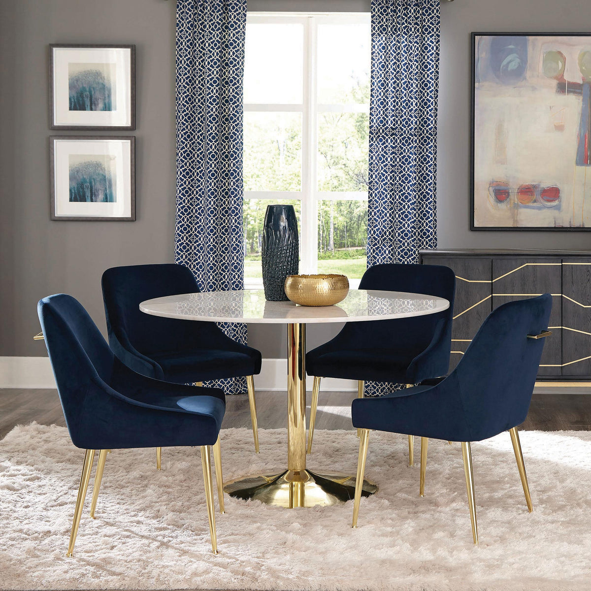 Coaster Kella 5-piece Round Marble Top Dining Set White and Gold
