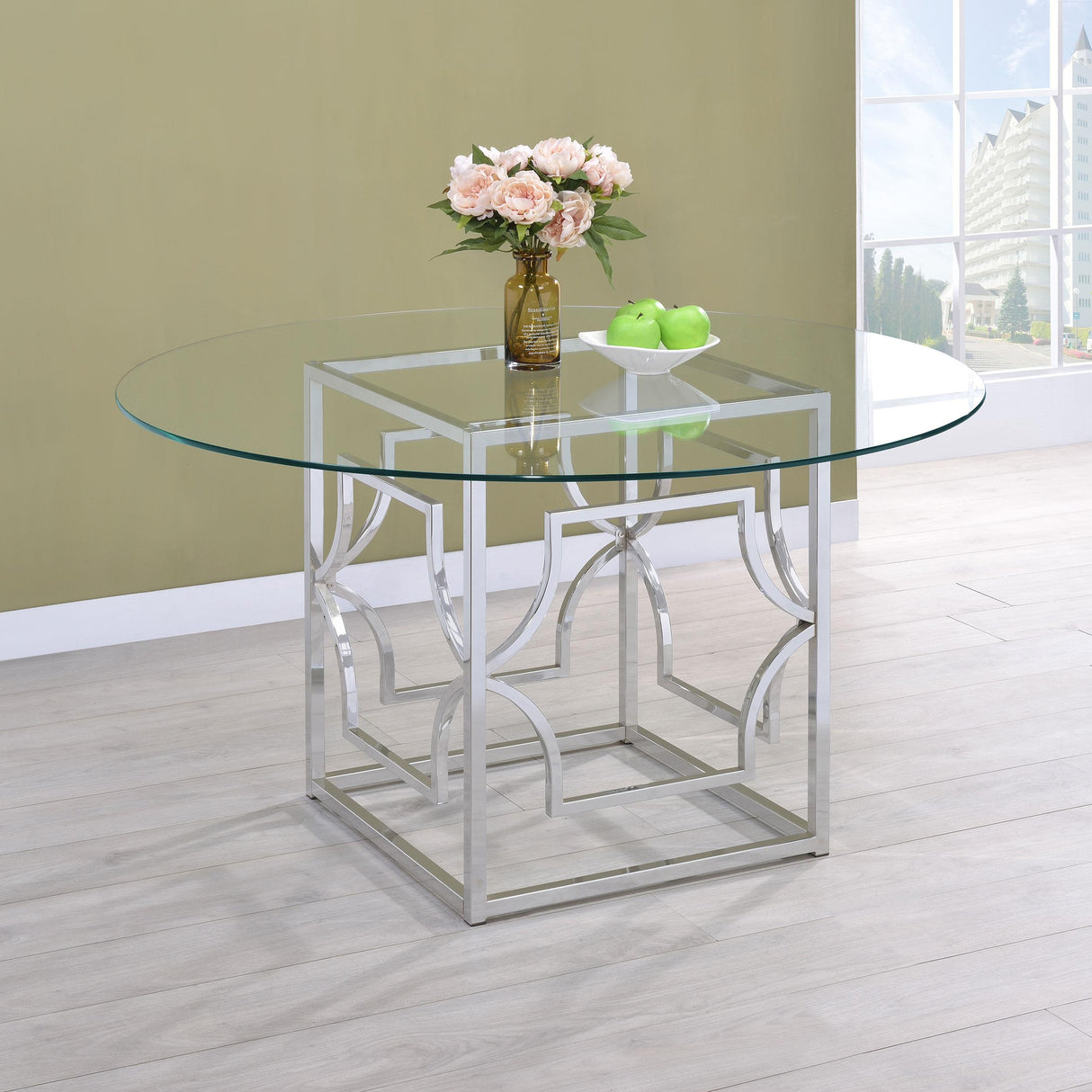 Coaster Starlight Round 54-inch Glass Top Metal Dining Table Chrome