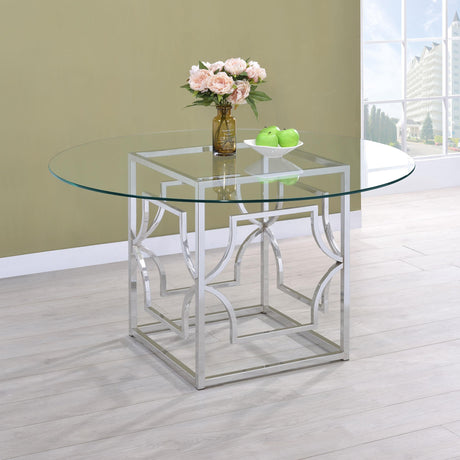 Coaster Starlight Round 54-inch Glass Top Metal Dining Table Chrome