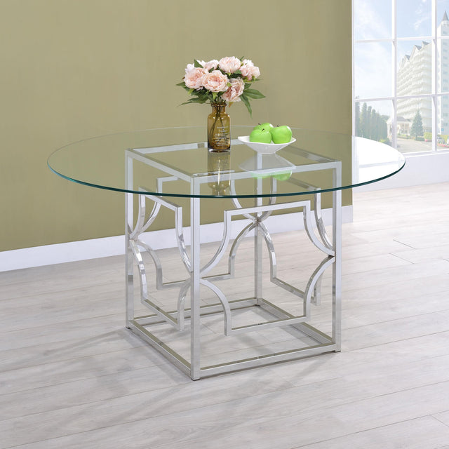 Coaster Starlight Round 54-inch Glass Top Metal Dining Table Chrome