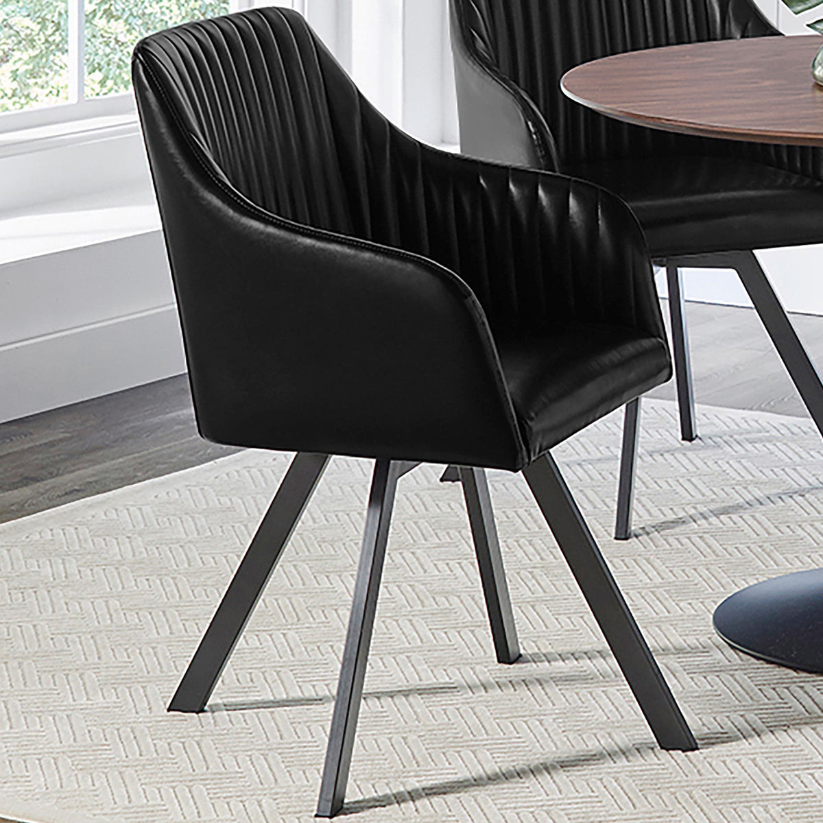 Coaster Arika Leatherette Upholstered Swivel Dining Arm Chair Black
