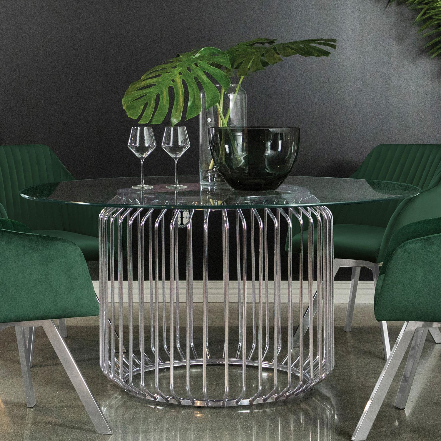 Coaster Veena Round 60-inch Glass Top Metal Dining Table Chrome