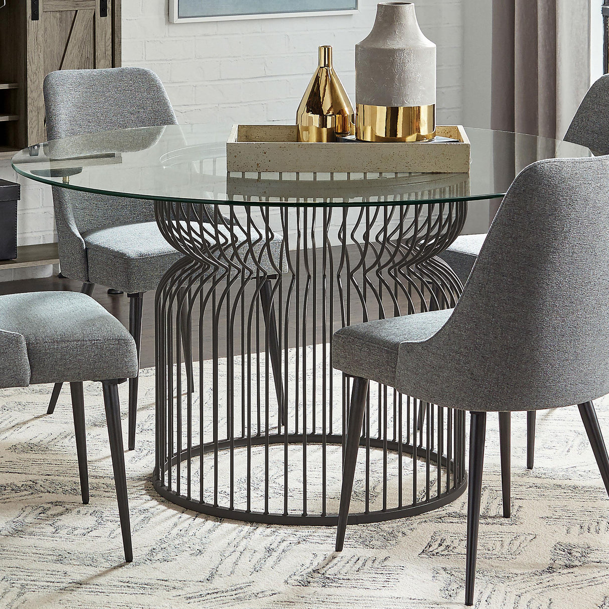 Coaster Granvia Round 54-inch Glass Top Metal Dining Table Gunmetal