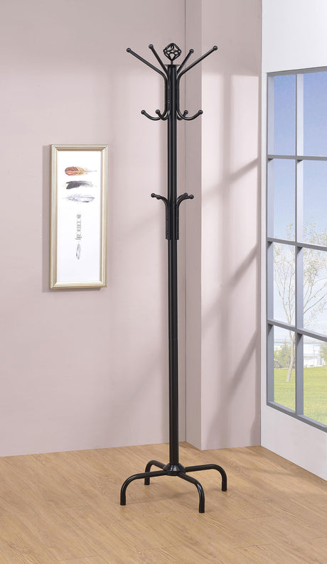 Coaster Collier 12 Hook Freestanding Coat Rack Hat Hanger Black