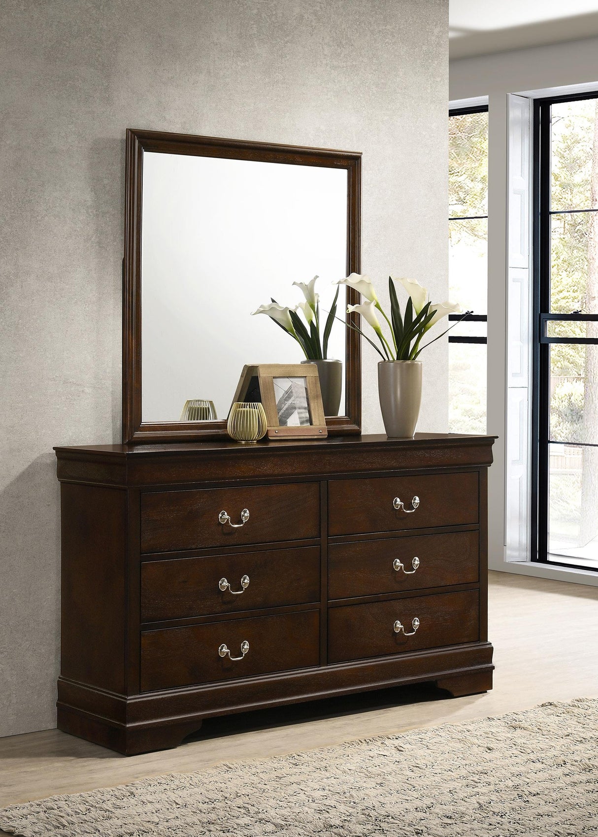Coaster Louis Philippe 6-drawer Dresser with Mirror Cappuccino
