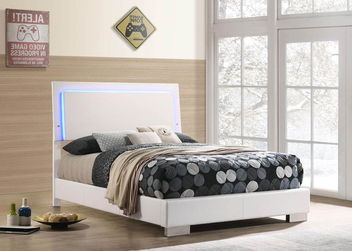 Coaster Felicity Wood Full LED Panel Bed White High Gloss