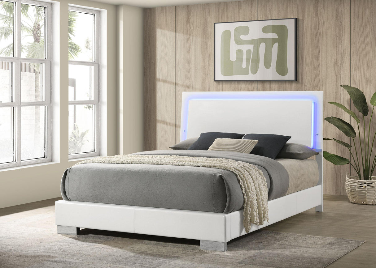 Coaster Felicity Wood Queen LED Panel Bed White High Gloss