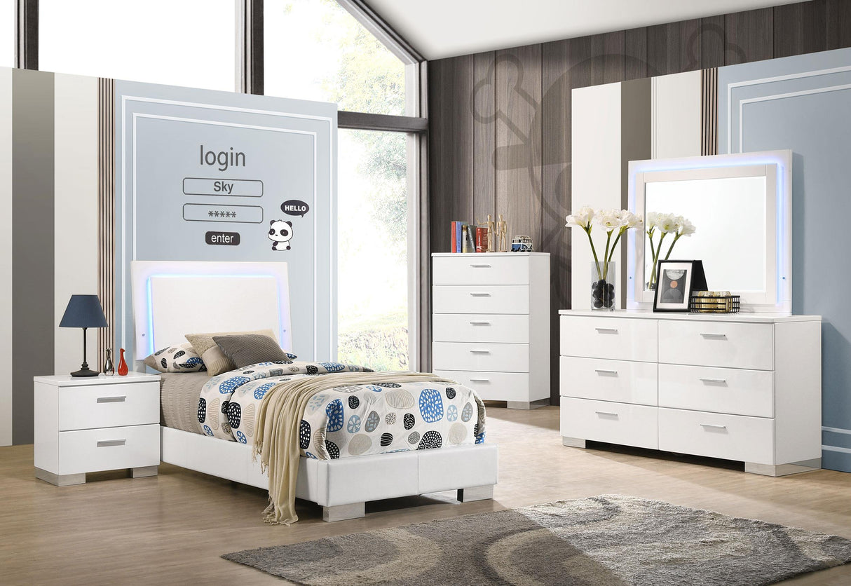 Coaster Felicity 5-piece Twin Bedroom Set White High Gloss