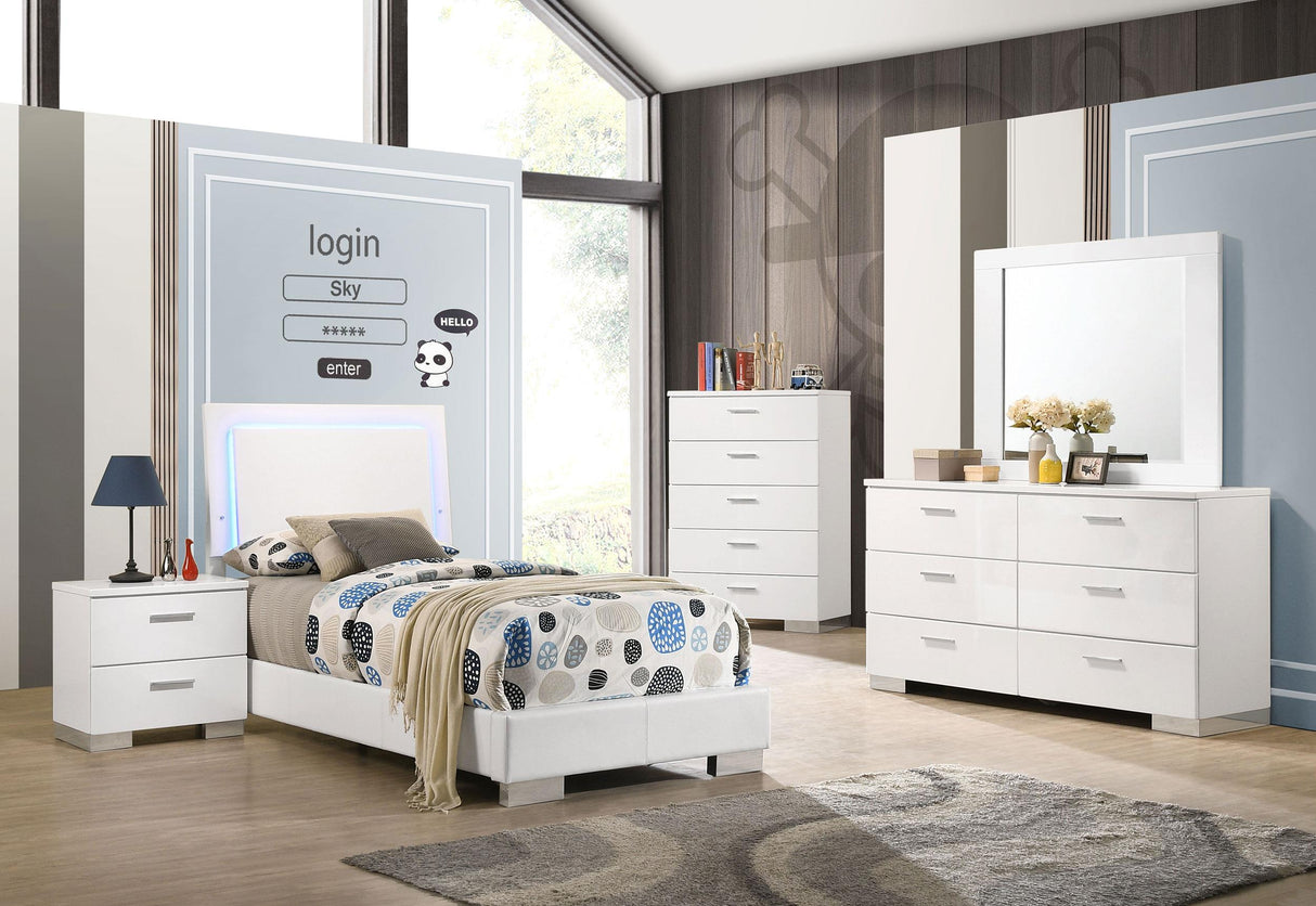 Coaster Felicity 5-piece Twin Bedroom Set White High Gloss