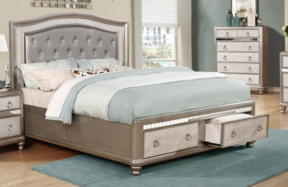 Coaster Bling Game Eastern King Storage Panel Bed Metallic Platinum