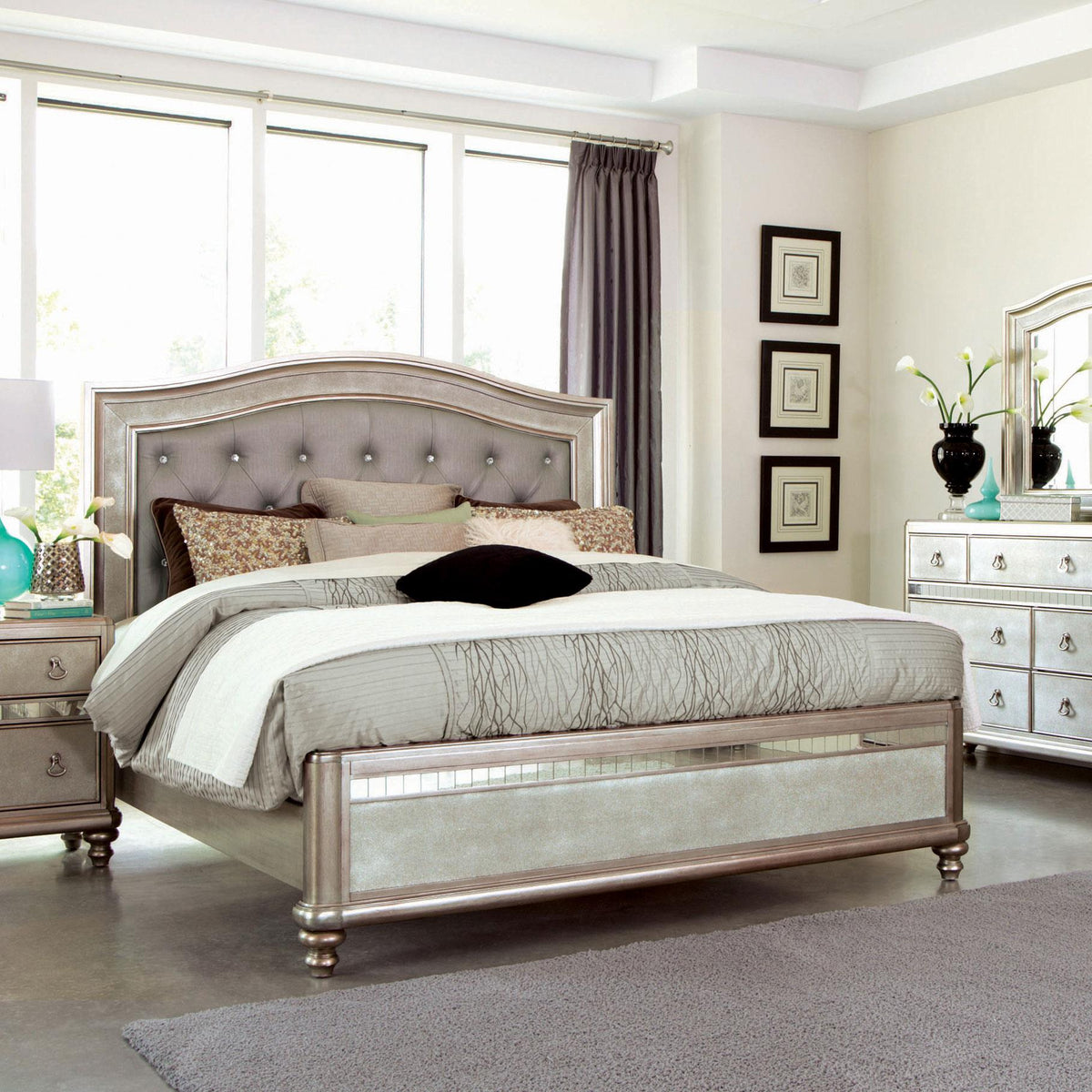 Coaster Bling Game Wood California King Panel Bed Metallic Platinum