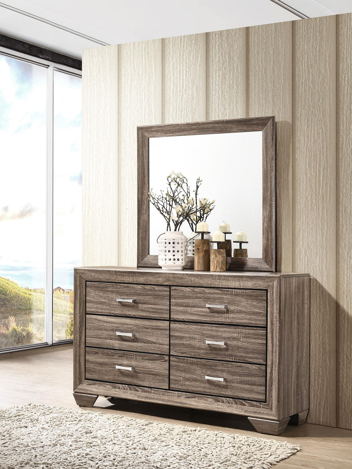 Coaster Kauffman 6-drawer Dresser with Mirror Washed Taupe