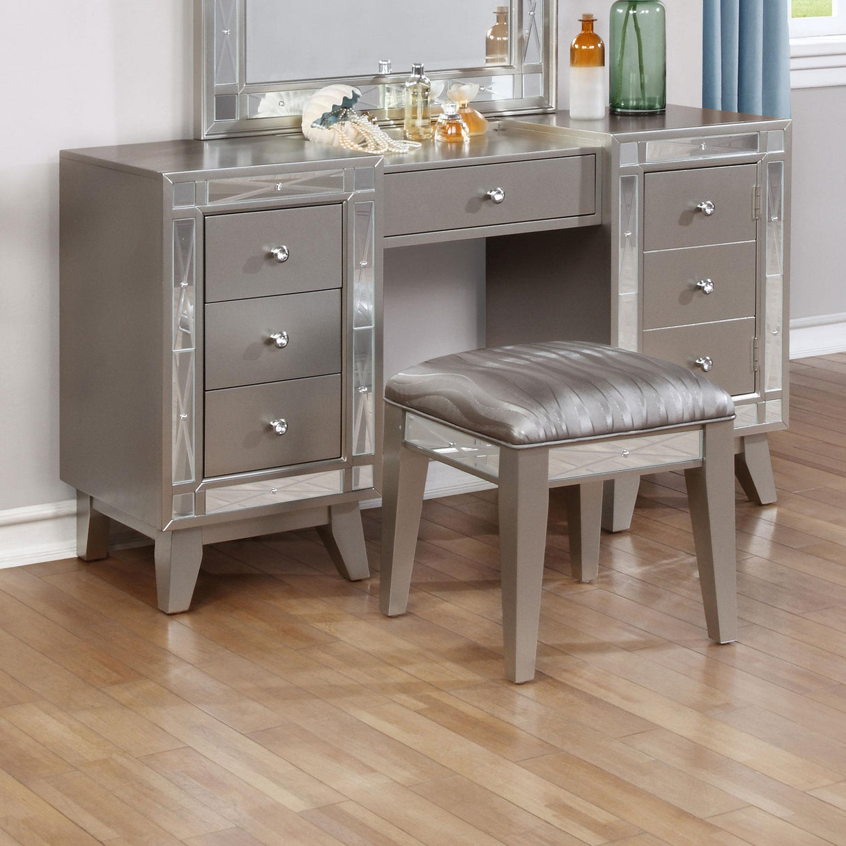 Coaster Leighton Vanity Table and Stool Set Metallic Mercury