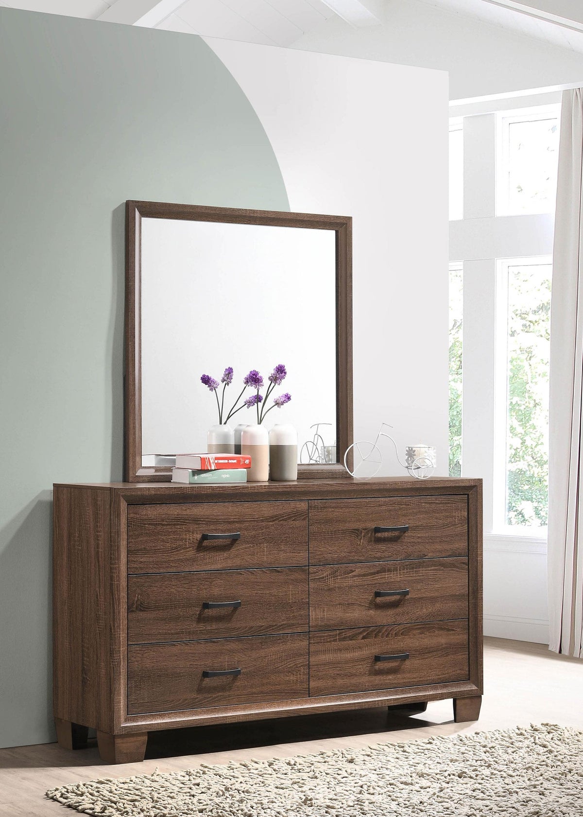 Coaster Brandon 6-drawer Dresser with Mirror Warm Brown