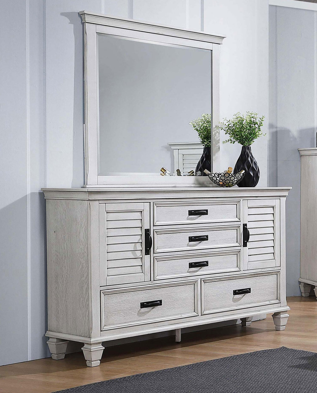 Coaster Franco 5-drawer Dresser with Mirror Distressed White