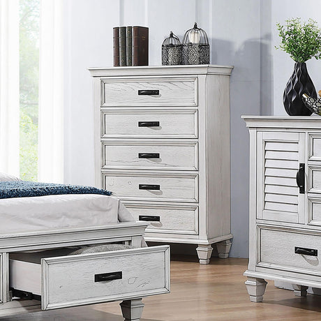 Coaster Franco 5-drawer Bedroom Chest Distressed White