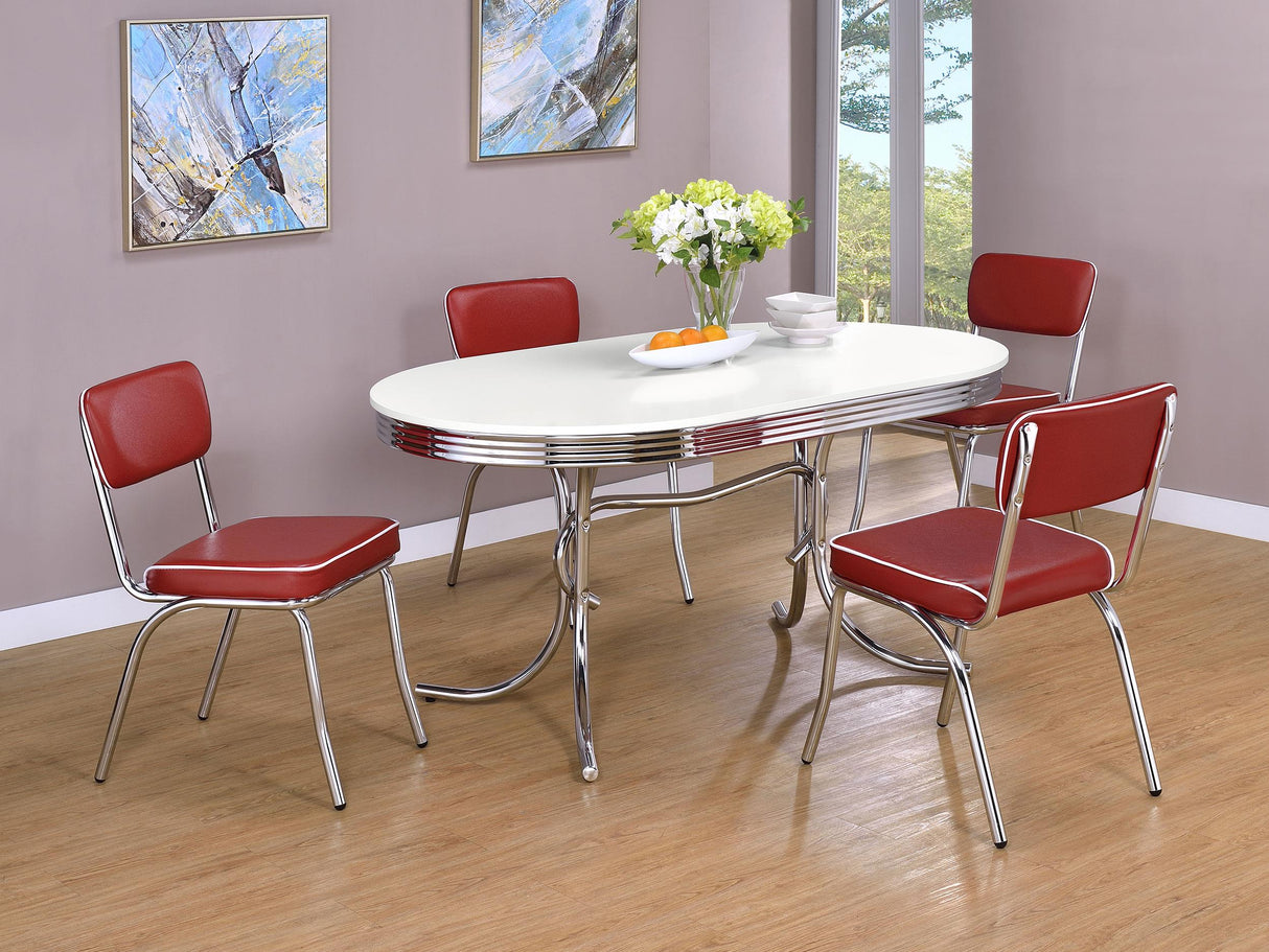 Coaster Retro 5-piece Oval Dining Table Set White and Red