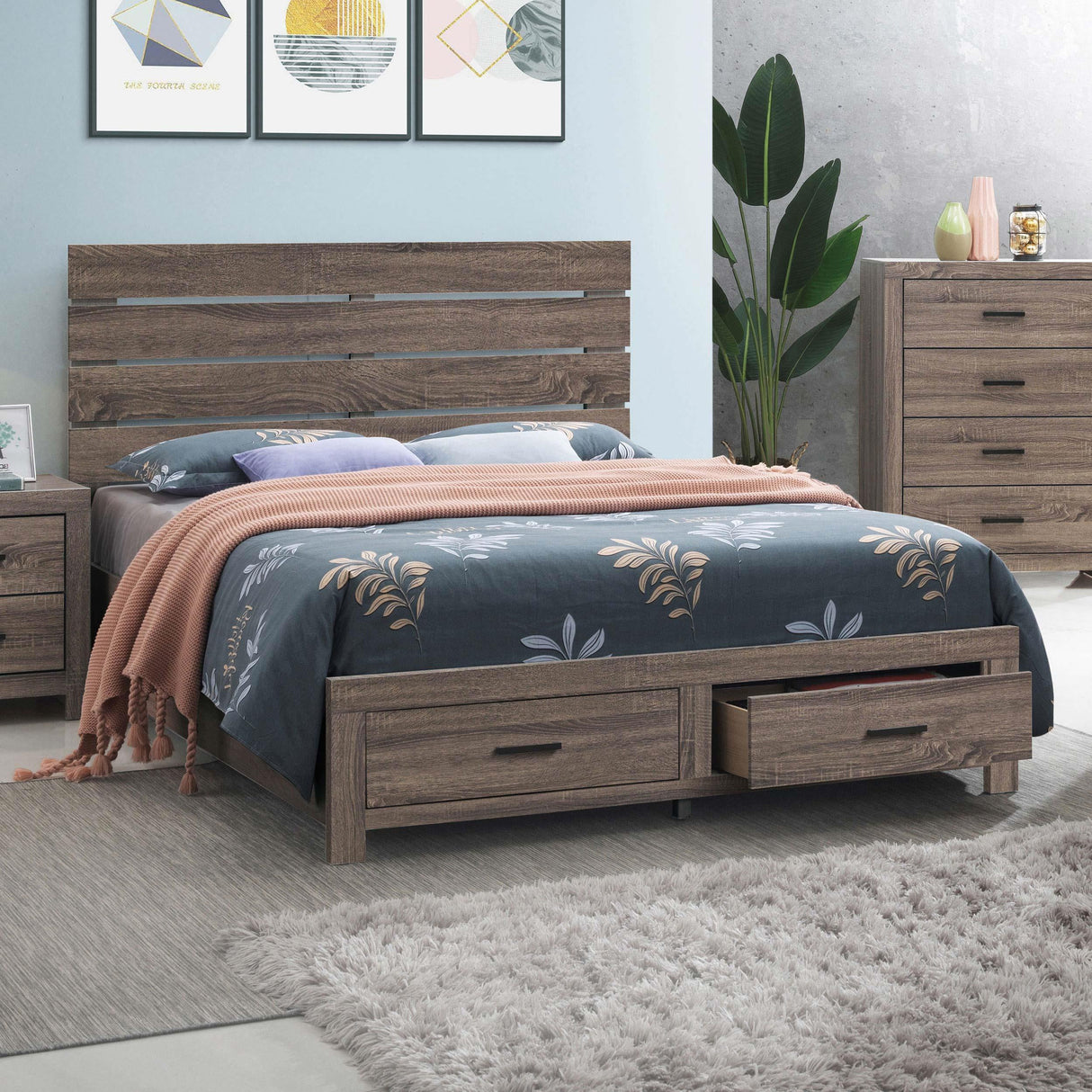 Coaster Brantford Wood Queen Storage Panel Bed Barrel Oak