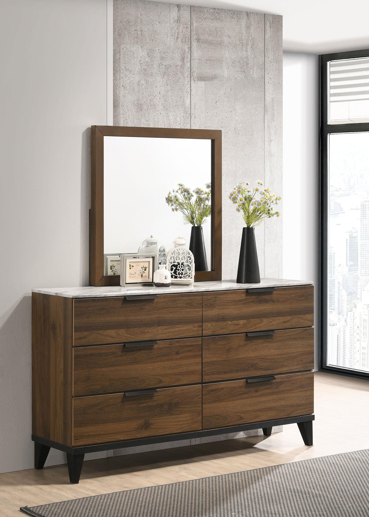 Coaster Mays 6-drawer Dresser with Mirror Walnut