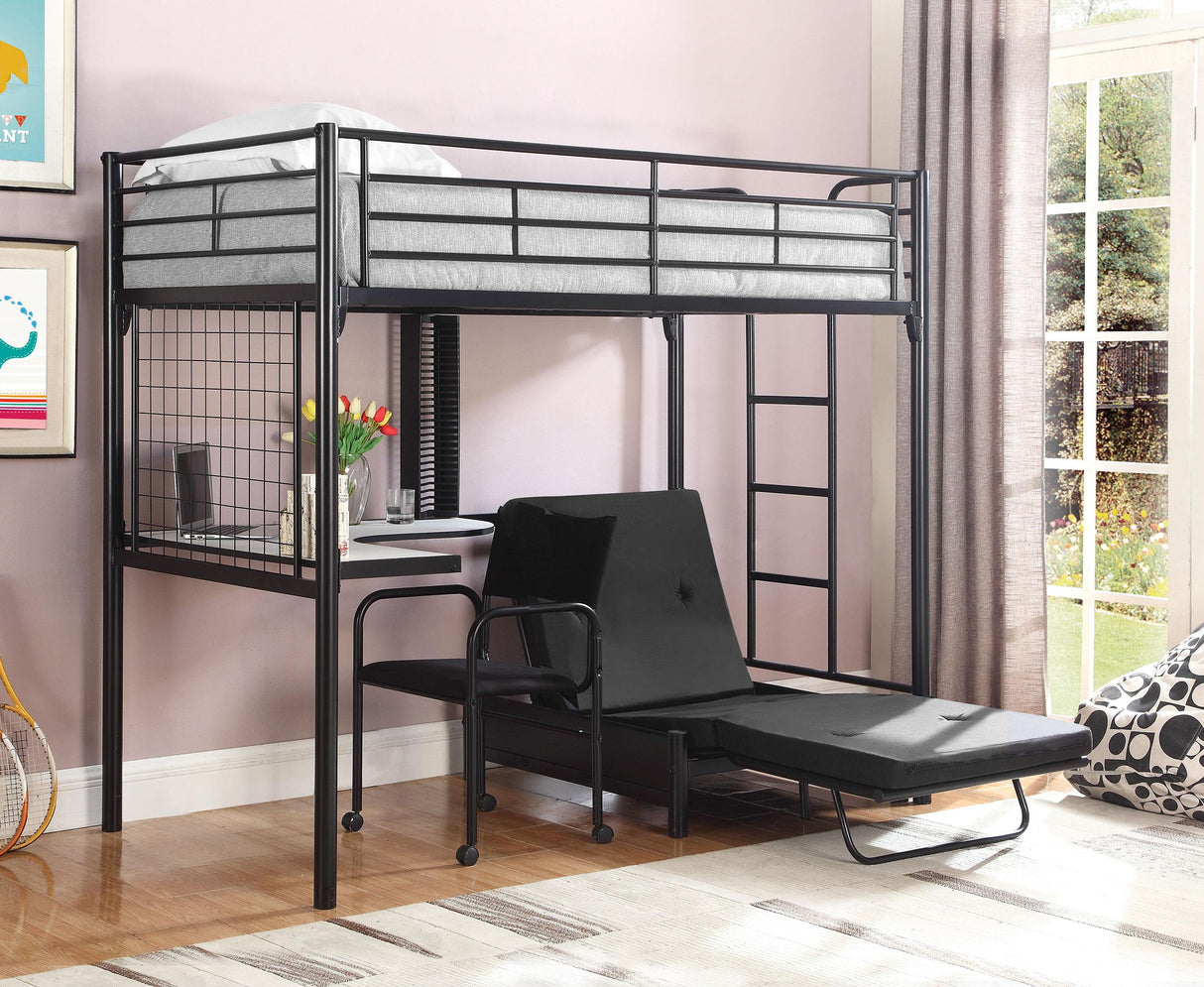 Coaster Jenner Metal Twin Futon Workstation Loft Bed Black