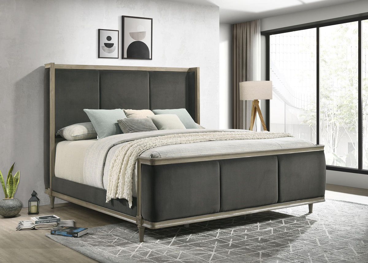 Coaster Alderwood Upholstered Eastern King Wingback Bed French Grey