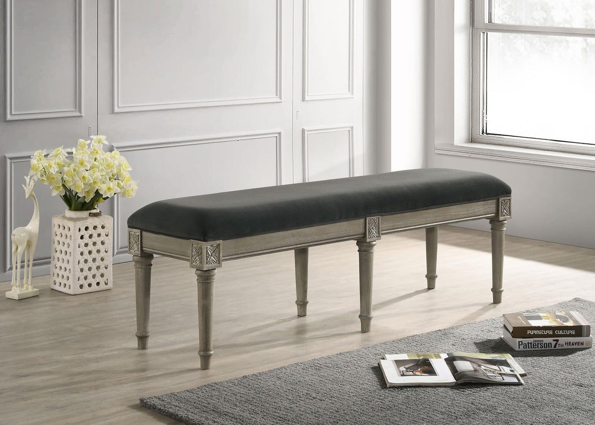 Coaster Alderwood Fabric Upholstered Bench French Grey