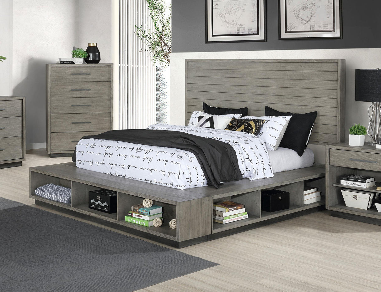 Coaster Derbyshire Wood California King Storage Panel Bed Grey Oak