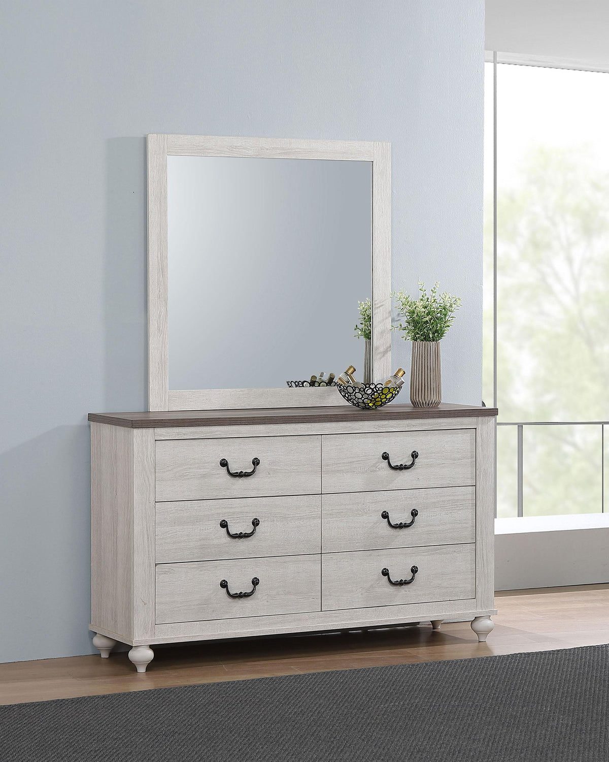Coaster Stillwood 6-drawer Dresser with Mirror Vintage Linen