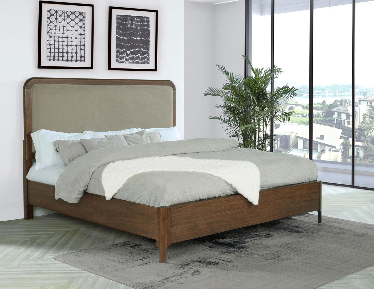 Coaster Maderia 57-inch Upholstered Eastern King Panel Bed Walnut
