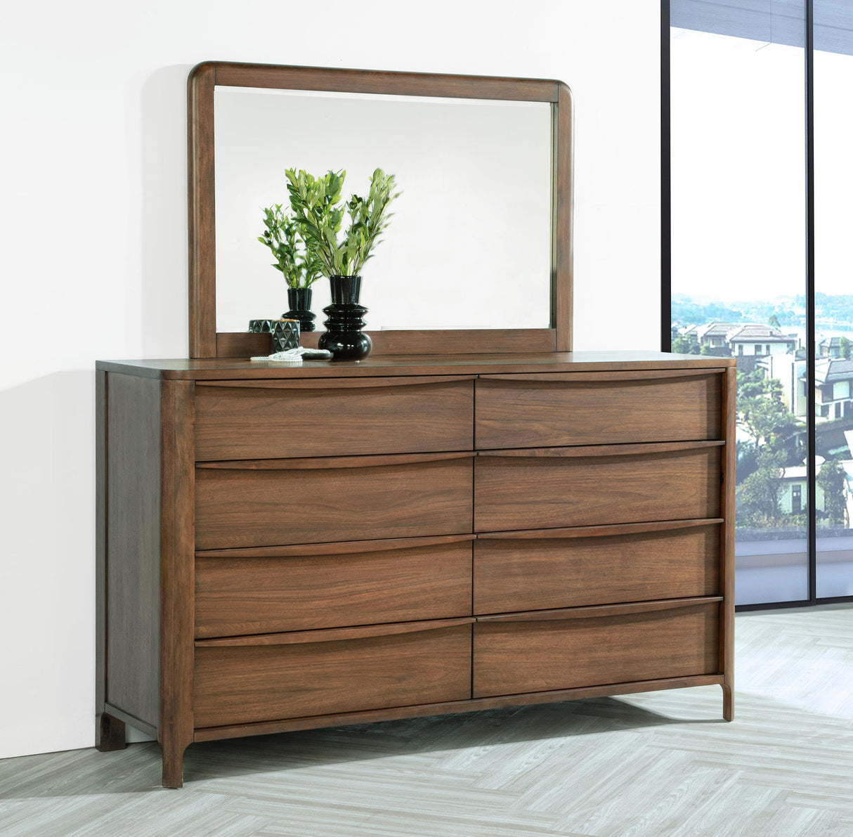 Coaster Maderia 8-drawer Dresser and Mirror Walnut