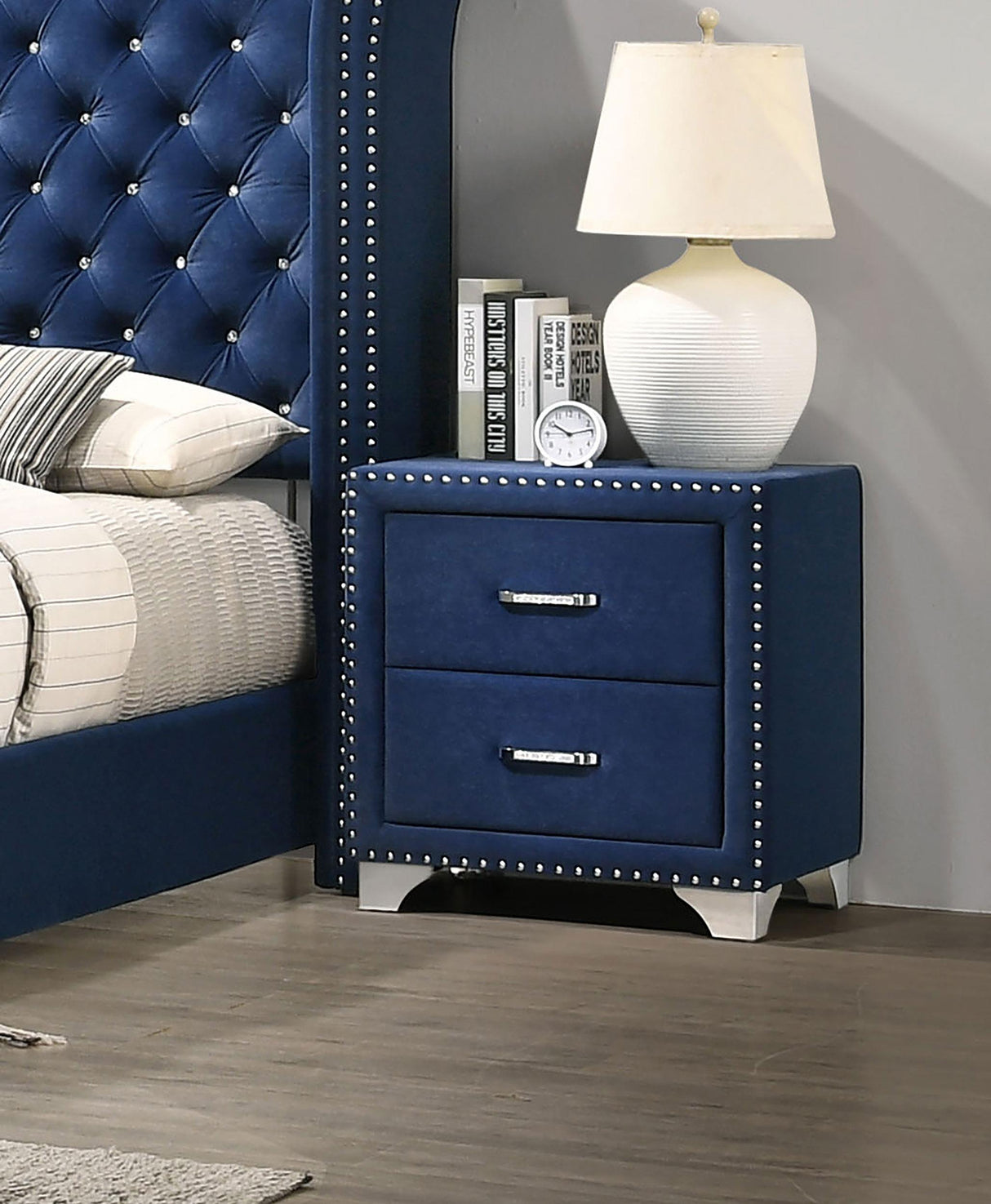 Coaster Melody Upholstered 2-drawer Nightstand Pacific Blue