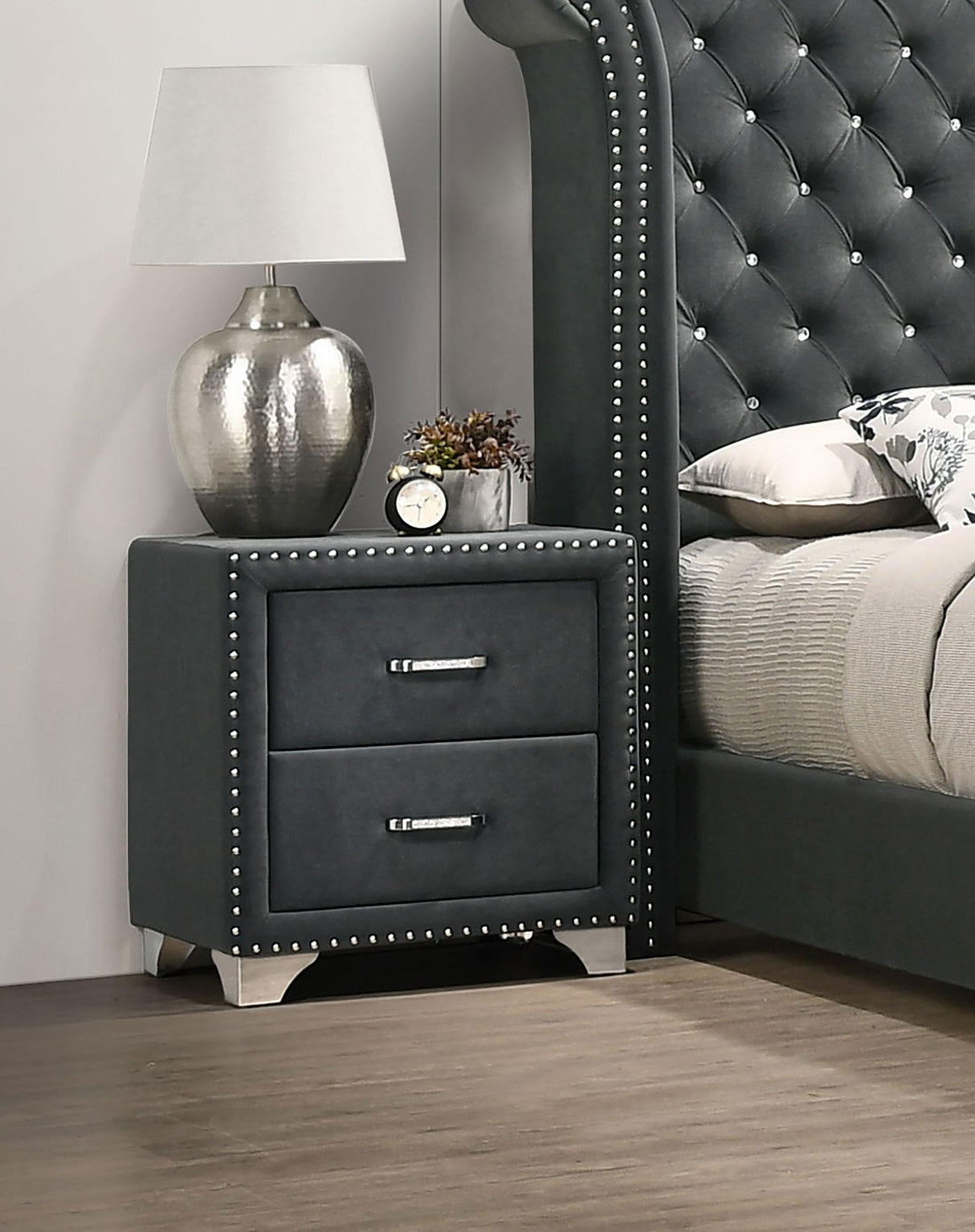Coaster Melody Upholstered 2-drawer Nightstand Grey