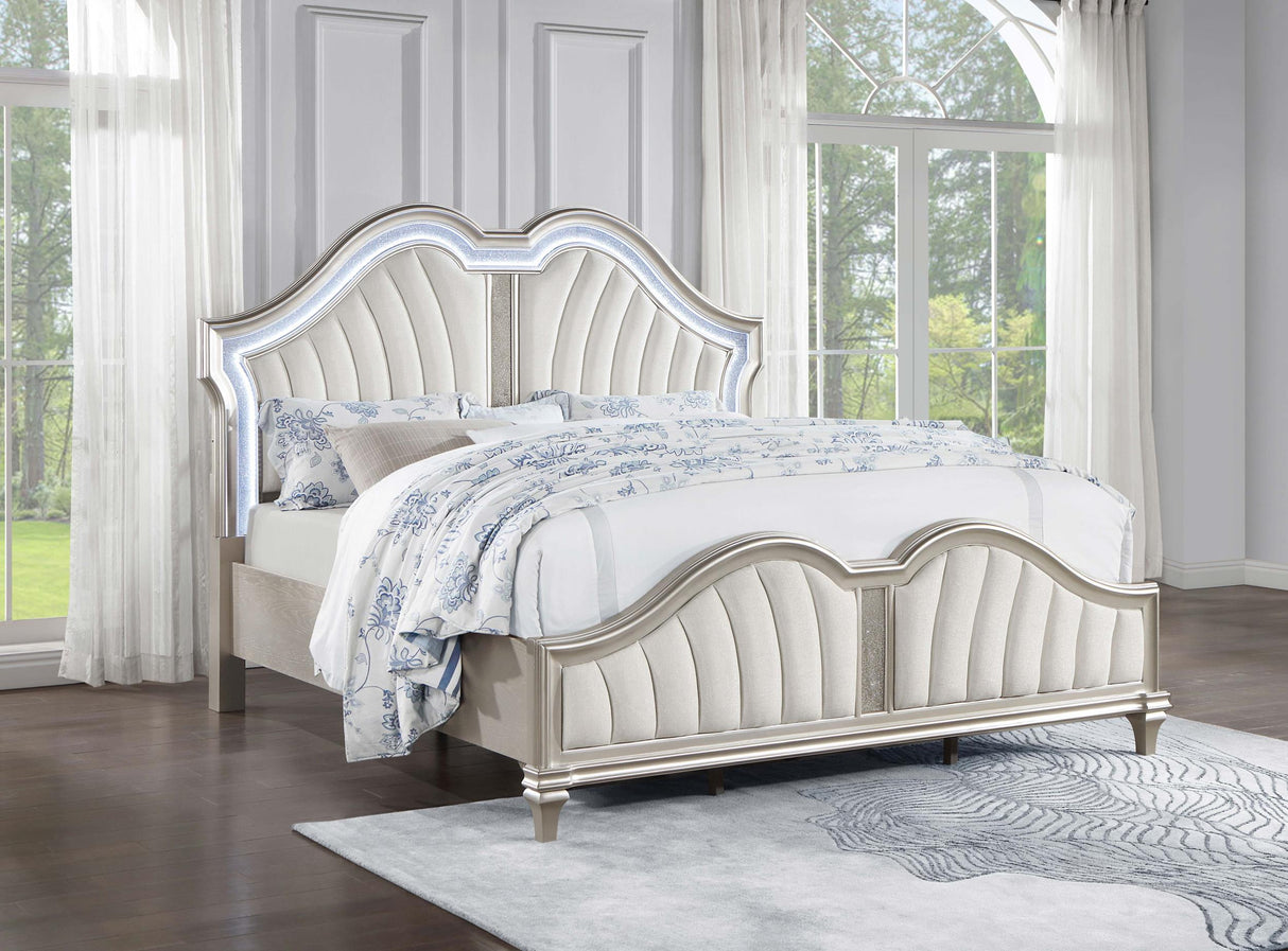 Coaster Evangeline Wood Queen LED Panel Bed Silver Oak