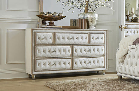 Coaster Antonella 7-drawer Upholstered Dresser Ivory and Camel