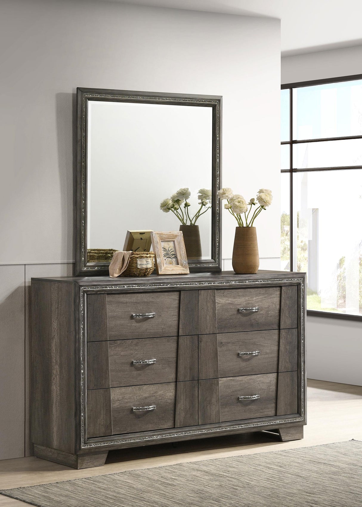 Coaster Janine 6-drawer Dresser with Mirror Grey