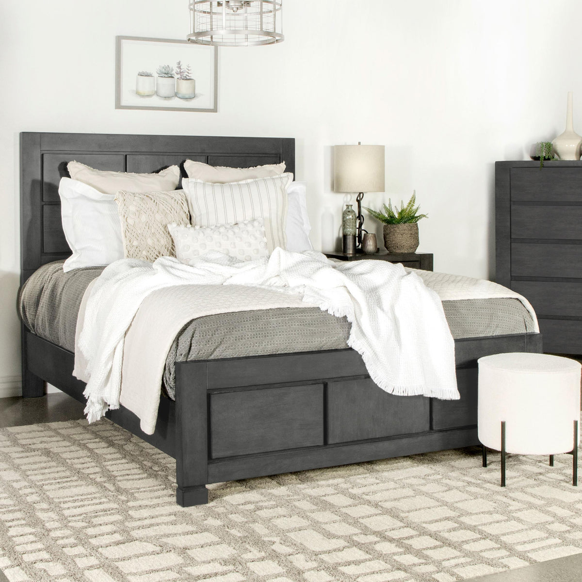 Coaster Lorenzo Wood Eastern King Panel Bed Dark Grey