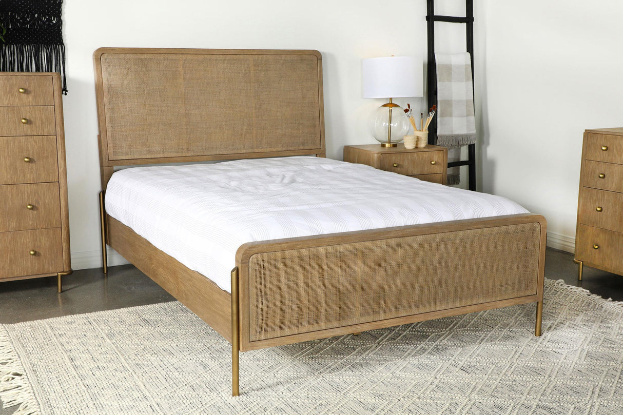 Coaster Arini Rattan Queen Panel Bed Sand Wash and Natural Cane
