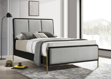 Coaster Arini Upholstered Eastern King Panel Bed Black and Grey