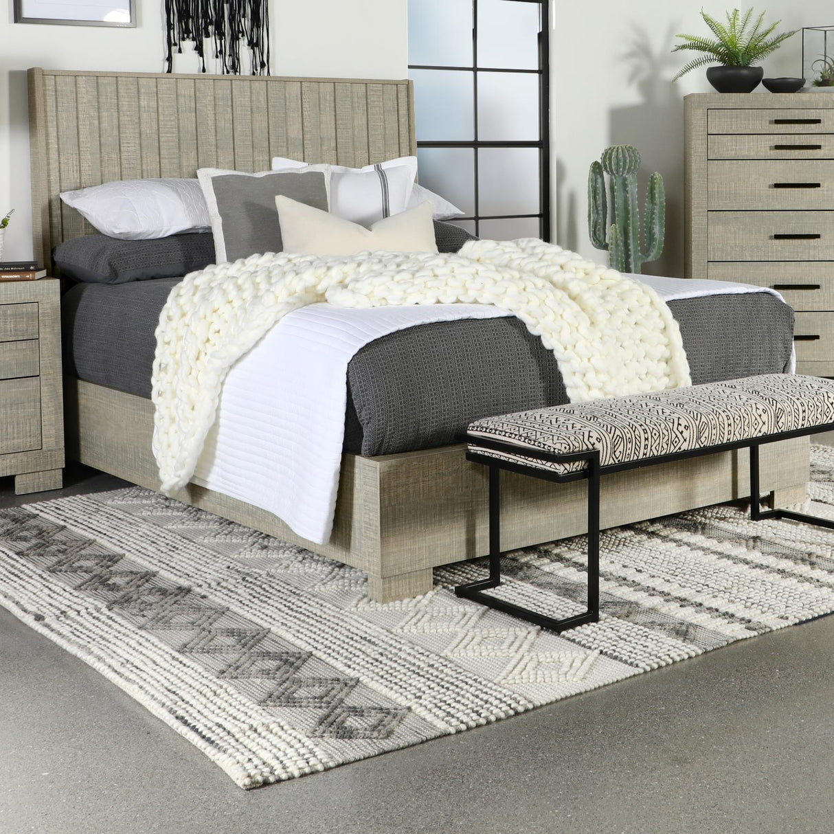 Coaster Channing Rectangular Panel Bed Rough Sawn Grey Oak