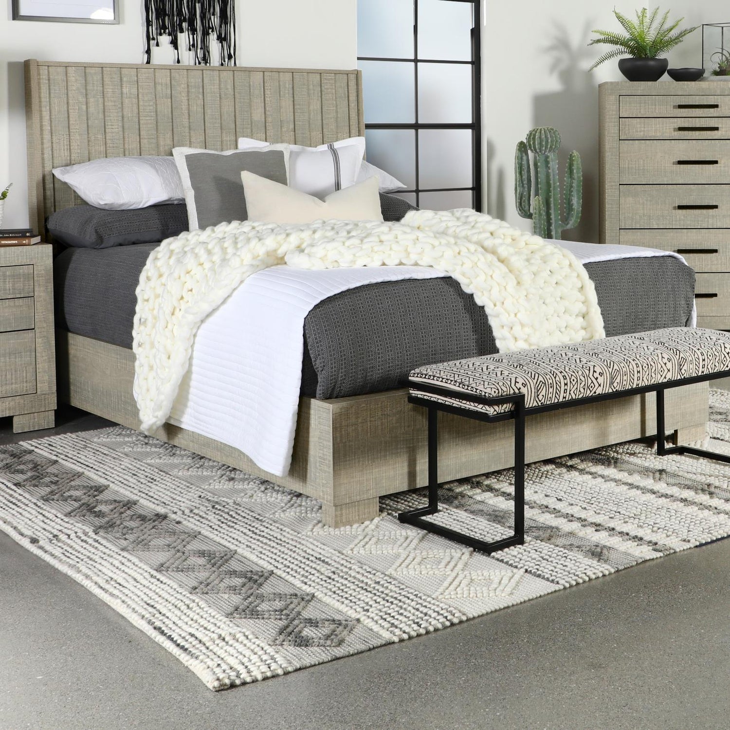 Coaster Channing Rectangular Panel Bed Rough Sawn Grey Oak