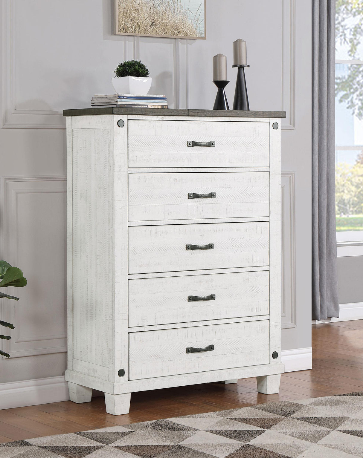 Coaster Lilith 5-drawer Bedroom Chest Distressed White