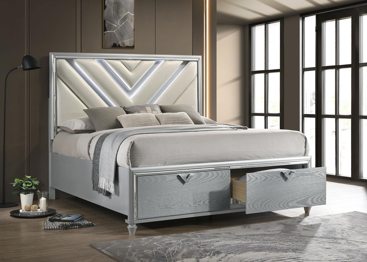 Coaster Veronica Wood Eastern King LED Storage Bed Light Silver