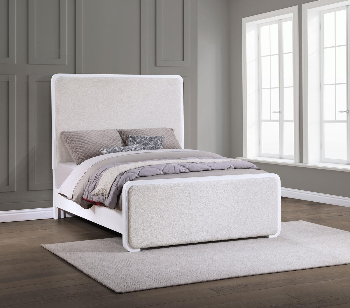 Coaster Anastasia Upholstered Eastern King Panel Bed Pearl White