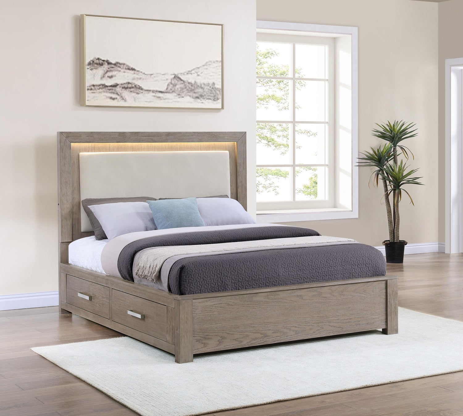 Coaster Kenora 56-inch Eastern King LED Storage Bed Barley Brown
