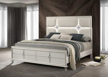 Coaster Olivia Eastern King Panel Bed LED Headboard Pearl White