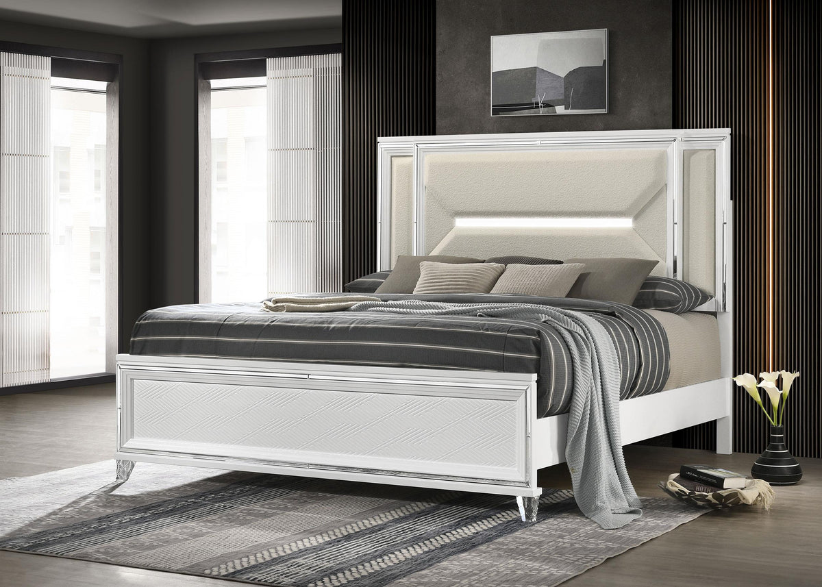 Coaster Marmore 64-inch Eastern King Panel Bed LED Headboard White