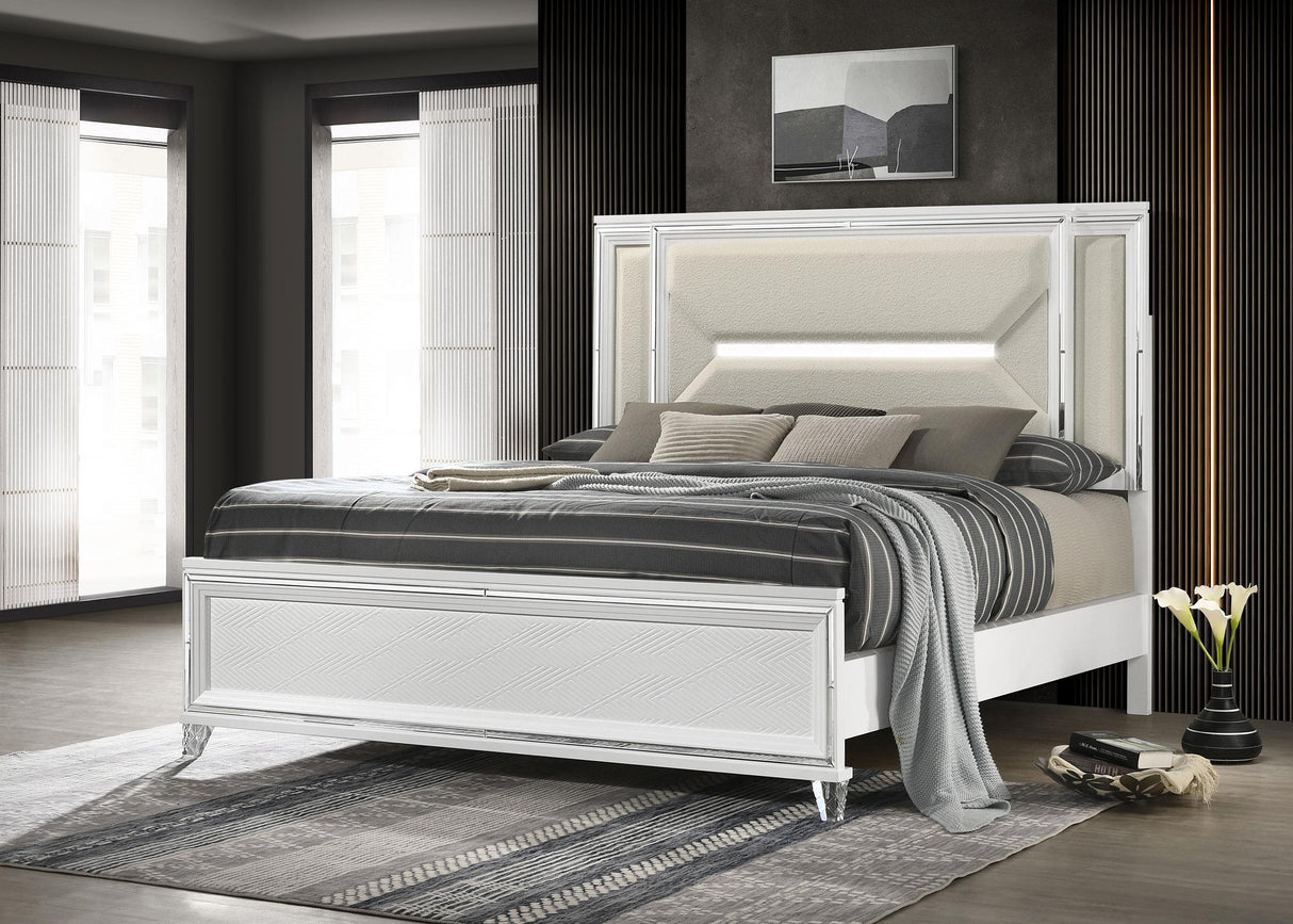 Coaster Marmore 64-inch California King Bed LED Headboard White