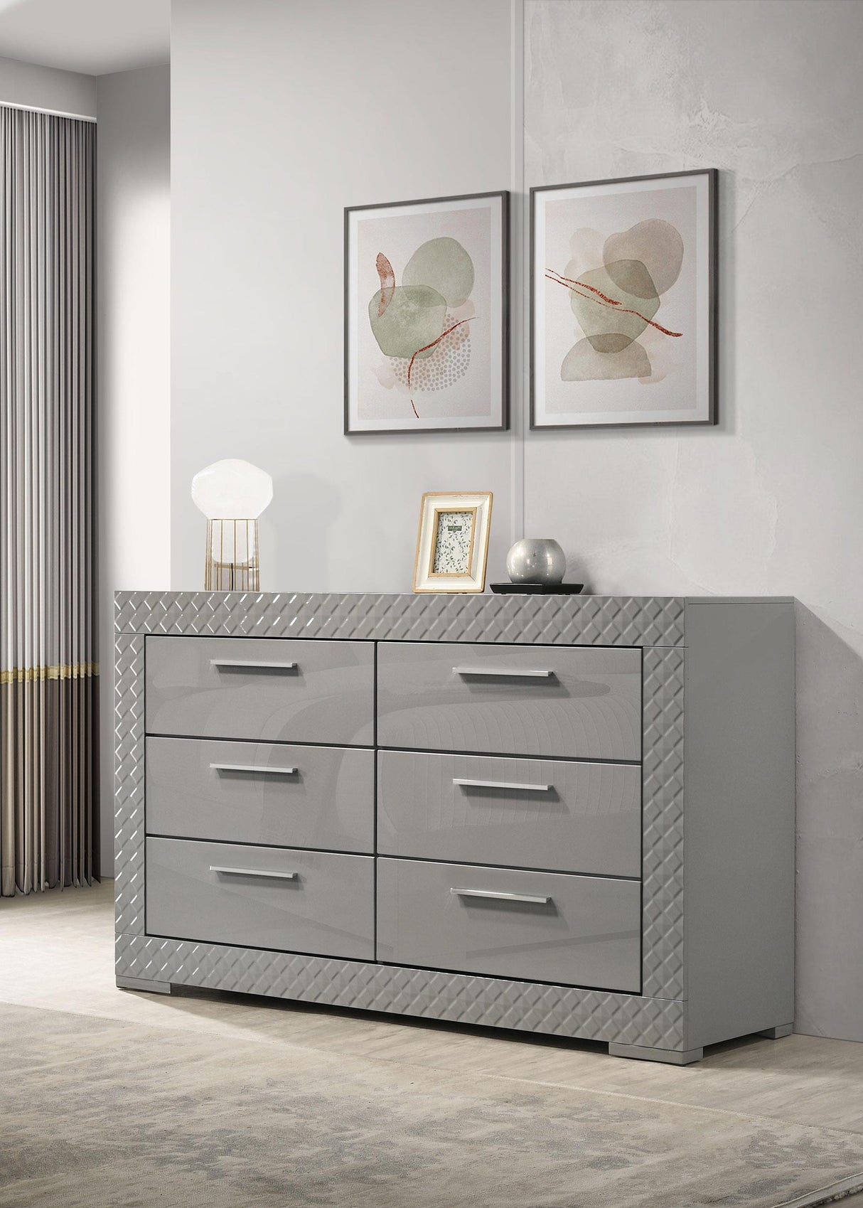 Coaster Ives 6-drawer Dresser Cabinet Grey High Gloss